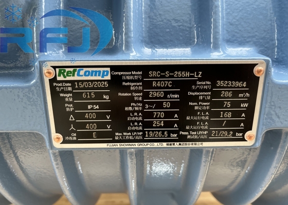 kaufen SRC-S-255H-LZ Refcomp Schraubtypkompressor für R407C Kühlmittel 615KG Ölladung 10dm3 online manufacture